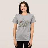 シロツメクサ チコリー 野の花の植物画 トライブレンドTシャツ (正面全面)