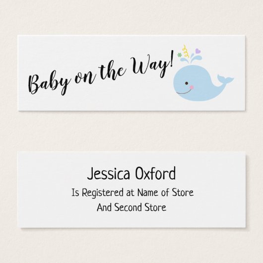 シロナガスクジラのハンドアウトカードとのベビーのギフト登録 (正面&裏面)