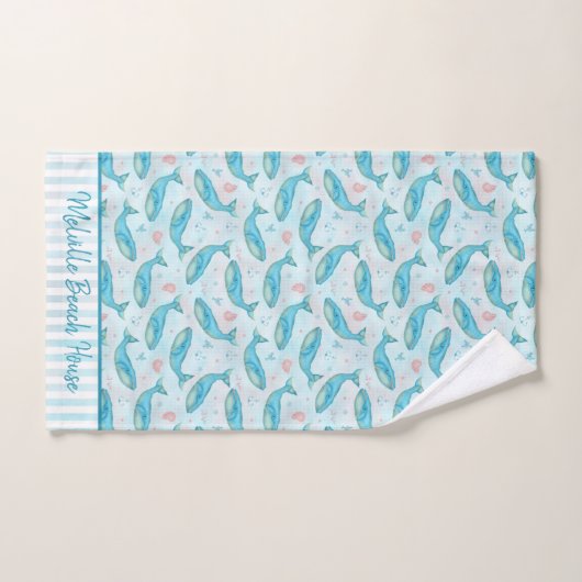 シロナガスクジラの航海のな海の貝|のカスタムなビーチ バスタオルセット (ハンドタオル)