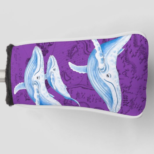 シロナガスクジラ家族の紫色 ゴルフヘッドカバー (正面)