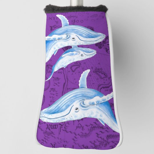 シロナガスクジラ家族の紫色 ゴルフヘッドカバー (回転90)