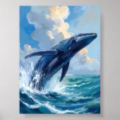 シロナガスクジラ 海の生き物 水彩画アート ポスター (正面)