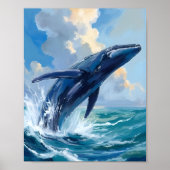 シロナガスクジラ 海の生き物 水彩画アート ポスター (正面)