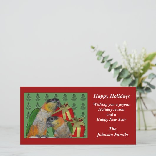 シロハラインコは動物のクリスマスの休日カードをオウム返しします シーズンカード (スタンド正面)