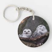 シロフクロウのペア 森の野生動物アート キーホルダー (正面)