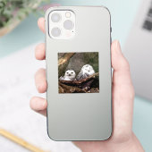 シロフクロウのペア 森の野生動物アート シール (スマートフォン)