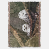 シロフクロウのペア 森の野生動物アート スローブランケット (正面縦)