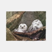 シロフクロウのペア 森の野生動物アート フリースブランケット (正面(横))
