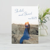 シローネイビーブルーモダンエレガントな結婚式 セーブザデート (スタンド正面)