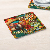 シワはスマイルがオウムだった所に行く スクエアペーパーコースター (アングル)