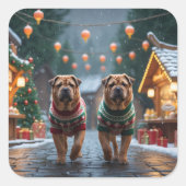 シワシワの犬のクリスマス スノー ホリデー スクエアシール (正面)