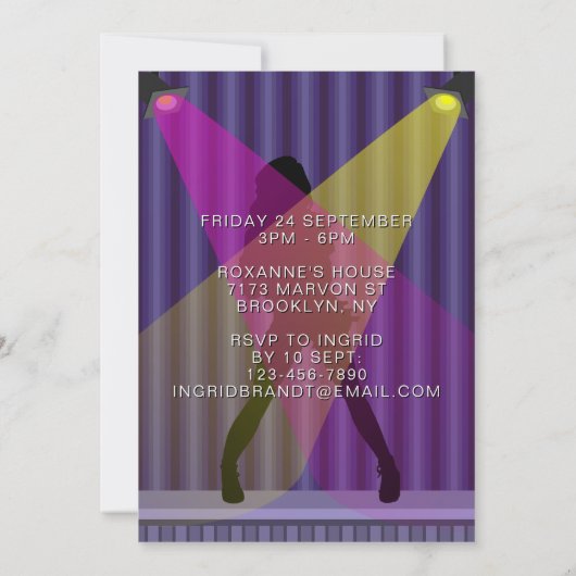 シンガポップ・アートのーステージ10代のガール14th誕生日 招待状 (裏面)