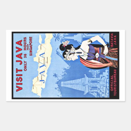 シンガポールからジャバインドネシアを訪れるヴィンテージ 長方形シール (正面)