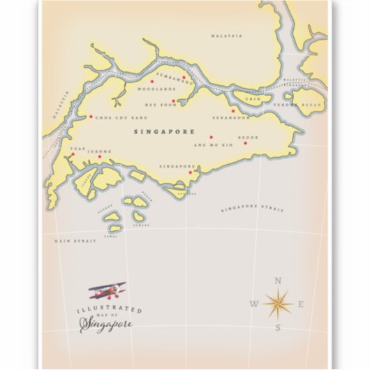 シンガポールのイラスト地図 シール (正面)