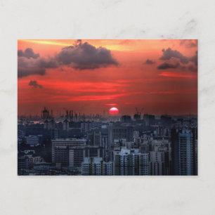 シンガポールのチャイナタウンの夕日 ポストカード
