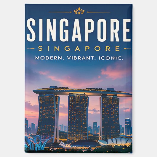 🌆 シンガポールのモダンなスカイライン 高級インテリア ✨ マグネット (正面)