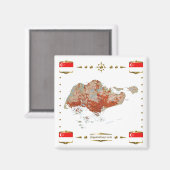 シンガポールの地図+フラッグスマグネット マグネット (正面/裏面)