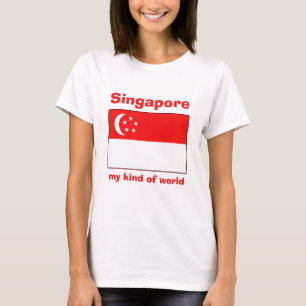 シンガポールの旗 + 地図 + 文字のTシャツ Tシャツ