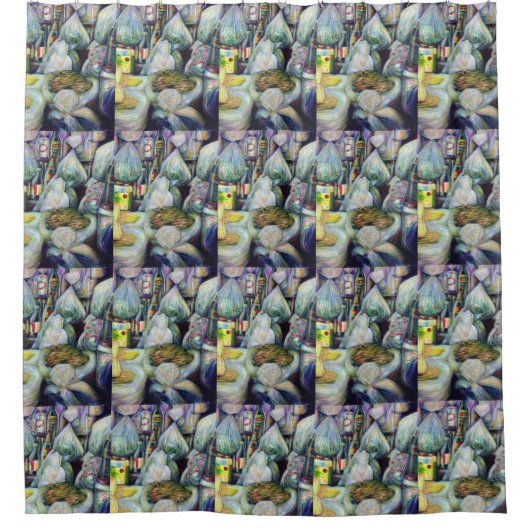 シンガポールの日干し風味 シャワーカーテン (正面)