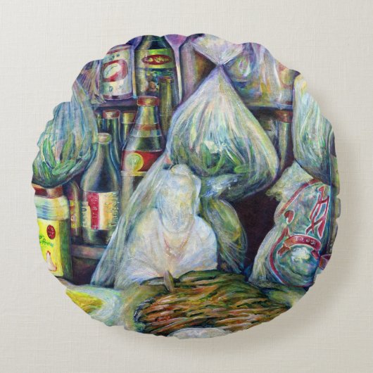 シンガポールの日干し風味 ラウンドクッション (正面)