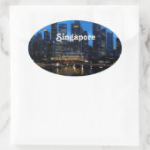 シンガポールの街並み 楕円形シール (バッグ)