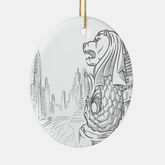 シンガポールの観光事業の陸標- Merlionのスケッチ セラミックオーナメント (右)