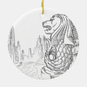 シンガポールの観光事業の陸標- Merlionのスケッチ セラミックオーナメント (裏面)