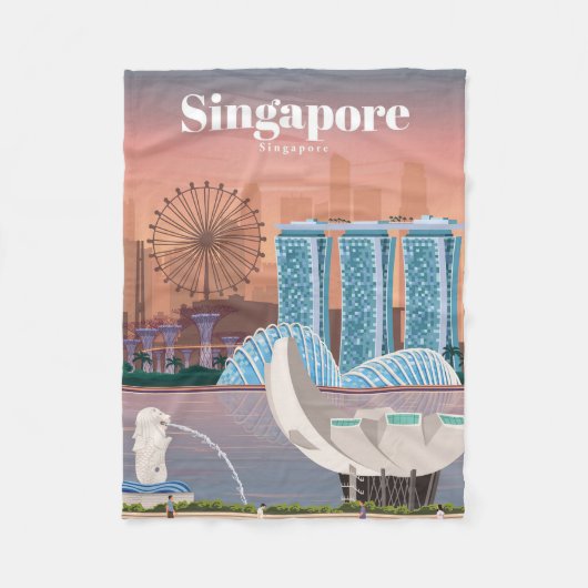 シンガポールへの旅行アート フリースブランケット (正面)