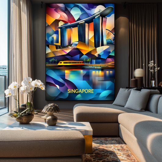 シンガポールキュービストモダンスカイライン – Geometric City ポスター
