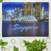 シンガポールシティスカイラインアットナイト キッチンタオル (折り畳み)