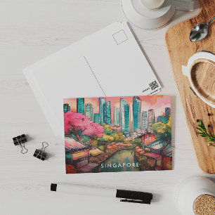 シンガポールシティビュカラフルー シーズンポストカード