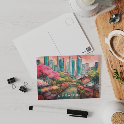 シンガポールシティビュカラフルー シーズンポストカード