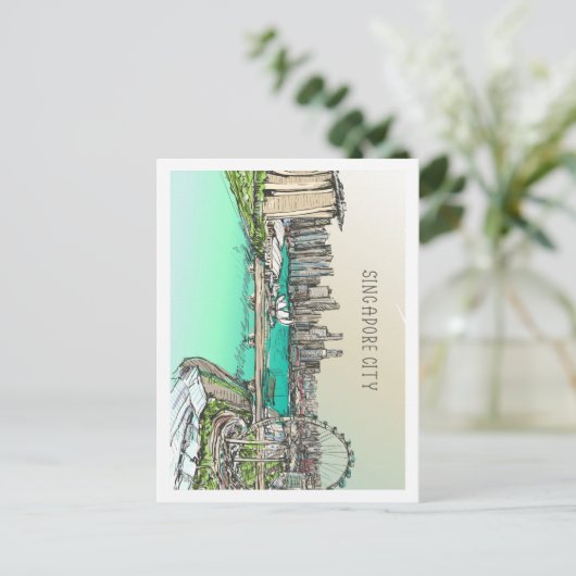 シンガポールシティーフェスティバルトラベルプレイスイラストレーション ポストカード (スタンド正面)