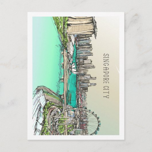 シンガポールシティーフェスティバルトラベルプレイスイラストレーション ポストカード (正面)