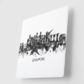 シンガポールスカイラインBW スクエア壁時計 (傾斜)