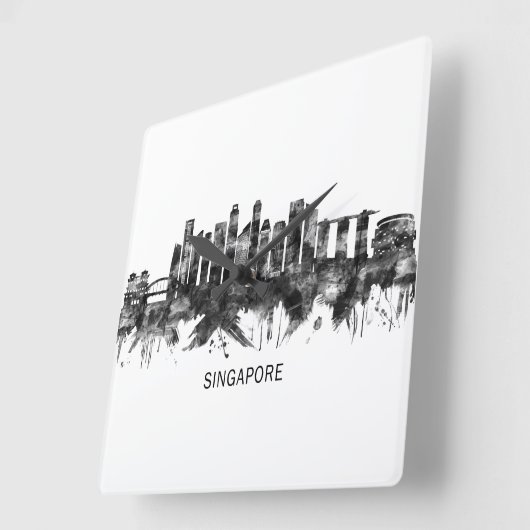 シンガポールスカイラインBW スクエア壁時計 (傾斜)