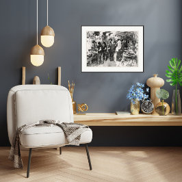 シンガポールフリーマーケット – ペンアンドウォッシュスケッチプリント ポスター