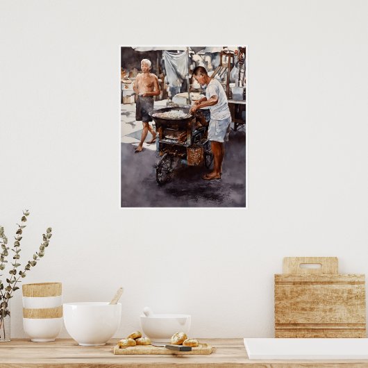 シンガポールホーカーウォーターカラーアートプリント ポスター (キッチン)