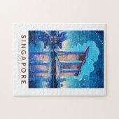 シンガポールマリーナベイナイトトラベルアートヴィンテージ ジグソーパズル (横)