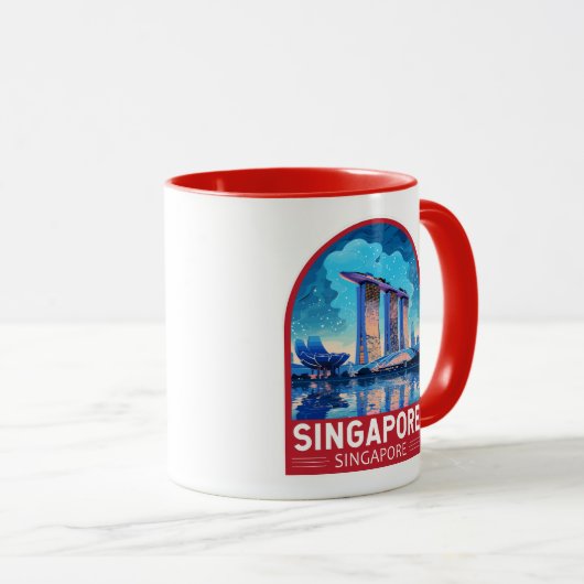 シンガポールマリーナベイナイトトラベルアートヴィンテージ マグカップ (正面右)