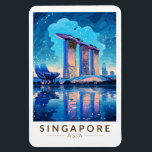 シンガポールマリーナベイナイトトラベルアートヴィンテージ マグネット<br><div class="desc">シンガポールのレトロベクトル旅行デザイン。マリーナベイは高級超高層ビル、高級ホテル、高級モールのエリア。そびえ立つシンガポールフライヤー観覧車や、湾岸の花の温室やカラフルのスーパーツリーで知られている。</div>
