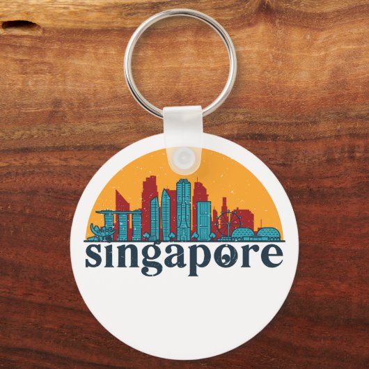 シンガポールレトロシティスカイラインシティスケープアート キーホルダー (正面)