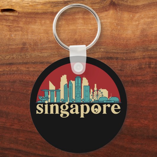 シンガポールヴィンテージシティスカイラインシティスケープアート キーホルダー (正面)