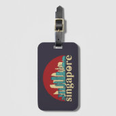 シンガポールヴィンテージシティスカイラインシティスケープアート ラゲッジタグ (正面縦)