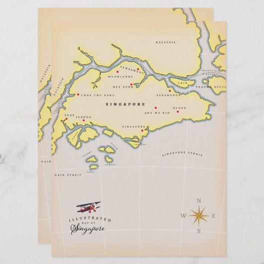 シンガポール図解入りの、写真付きのの地図 (正面/裏面)