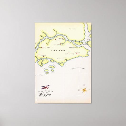 シンガポール図解入りの、写真付きのの地図 キャンバスプリント (正面)