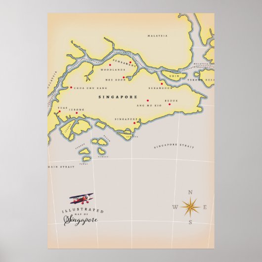 シンガポール図解入りの、写真付きのの地図 ポスター (正面)
