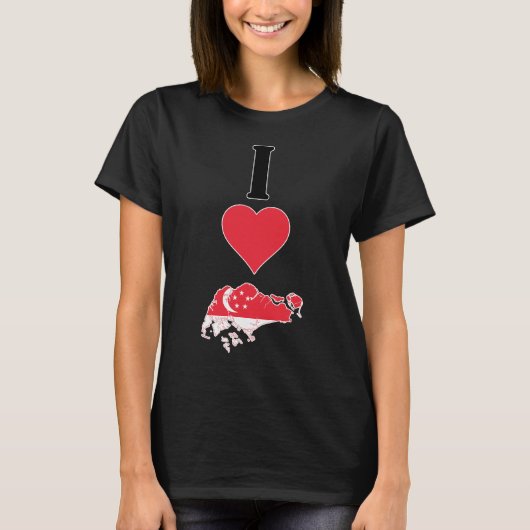 シンガポール国旗のマップ(縦I) Tシャツ (正面)