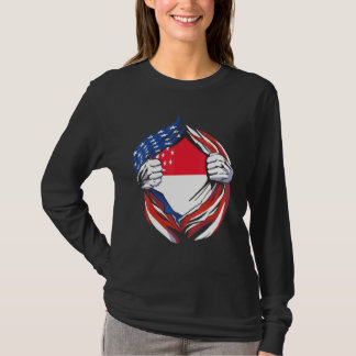 シンガポール国旗 アメリカでシンガポール人であることを誇りに思う Tシャツ
