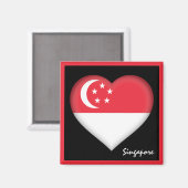 シンガポール国旗&シンガポールハートの休日/スポーツ マグネット (正面/裏面)